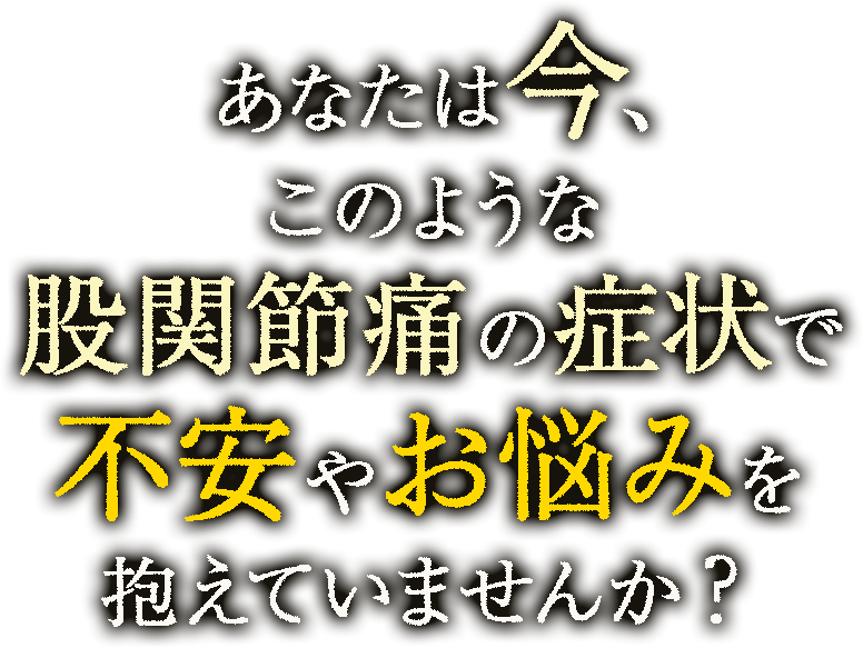 あなたは今、このような股関節痛の症状で不安やお悩みを抱えていませんか？
